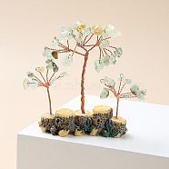 Natural Prehnite Chips Tree of Life Decorations, Mini Resin Stump Base with Copper Wire Feng Shui Energy Stone Gift for Home Office Desktop Decoration, 80x80~100mm(TREE-PW0003-23D)