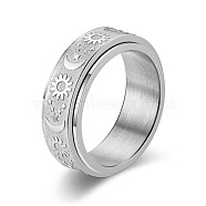 Star & Moon & Sun Titanium Steel Rotatable Finger Ring, Fidget Spinner Ring for Calming Worry Meditation, Stainless Steel Color, US Size 8 1/2(18.5mm)(PW-WG61315-01)