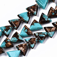 Assembled Natural Bronzite and Synthetic Turquoise Beads Strands, Triangle, 9~10x10.5x4.5mm, Hole: 1.4mm, about 44pcs/strand, 15.55 inch(39.5cm)(G-S366-062)