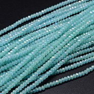 Faceted Rondelle Full Rainbow Plated Electroplate Glass Beads Strands, Sky Blue, 2.8~3x2mm, Hole: 0.8mm, about 200pcs/strand, 15.1 inch(EGLA-M004-2mm-B08)