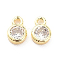 Brass Micro Pave Clear Cubic Zirconia Charms Pendants, Long-Lasting Plated, Flat Round, Real 18K Gold Plated, 8x5x2mm, Hole: 1.2mm(ZIRC-K086-23G)