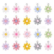54Pcs 9 Styles Opaque & Transparent Resin Pendants, Daisy Flower Charms, with Platinum Plated Iron Loops, Mixed Color, 20.5~21.5x16.5~17.5x5~5.5mm, Hole: 2mm, 6pcs/style(RESI-AR0001-38)