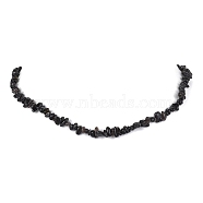 Natural Obsidian Chip Beaded Necklace, Stainless Steel Color, 15.94~15.98 inch(40.5~40.6cm)(NJEW-JN04615-12)