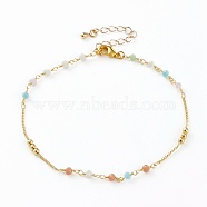 Faceted Glass Beaded Anklets, with Brass Beads and Lobster Claw Clasps, Round, Real 18K Gold Plated, Colorful, 9-7/8 inch(25.1cm)(AJEW-AN00379-01)