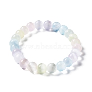 Macaron Color Dyed Natural Selenite Round Beaded Stretch Bracelet, Colorful, Inner Diameter: 2-1/8 inch(5.4cm)(X-BJEW-D024-01)