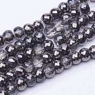Electroplate Transparent Glass Beads Strands, Half Plated, Faceted, Drum, Black Plated, 8x6mm, Hole: 1mm, about 40pcs/strand, 9.4 inch(X-EGLA-E047-H02)