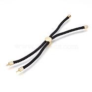 Brass Chain Bracelet Making, Slider Bracelets Making, with Nylon Thread, Real 18K Gold Plated, Long-Lasting Plated, Nickel Free & Lead Free & Cadmium Free, Black, 115mm, 4mm, Hole: 2mm(MAK-L011-03G)