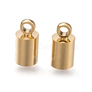 Brass Cord Ends, End Caps, Long-Lasting Plated, Column, Real 24K Gold Plated, 9x4.5mm, Hole: 1.6mm, Inner Diameter: 4mm(KK-H759-41C-G)