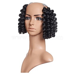 Wand Curly Crochet Hair, African Collection Crochet Braiding Hair, Heat Resistant Low Temperature Fiber, Short & Curly, Black, 8inches(20.3cm)20strands/pc(OHAR-G005-15C)