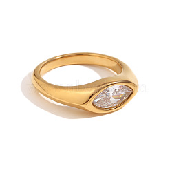 316L Stainless Steel with Cubic Zirconia Finger Rings, Horse Eye, Golden, Clear, US Size 6(16.5mm)(FS-WGB17C9-07)