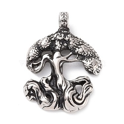 Tibetan Style 304 Stainless Steel Manual Polishing Big Pendants, Tree Charms, Antique Silver, 43x32x5.5mm, Hole: 5mm(STAS-G276-08AS)