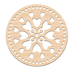 Basswood Basket Bottoms, Crochet Basket Base, for Basket Weaving Supplies and Home Decoration Craft, Flat Round, BurlyWood, Heart Pattern, 200x6mm, Hole: 6mm(WOOD-WH0111-016)