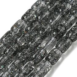 Transparent Crackle Glass Beads Strands, Column, Black, 11x8mm, Hole: 1.2mm, about 36pcs/strand, 15.35''(39cm)(GLAA-NH0001-04D)