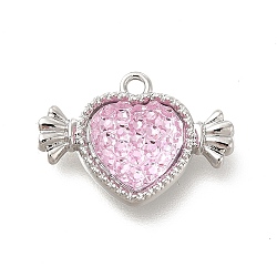 Transparent Pink Resin Rhinestone Charms, Heart Charms, with Alloy Findings, Platinum, 15x21x4.5mm, Hole: 1.6mm(FIND-B015-01A-P)