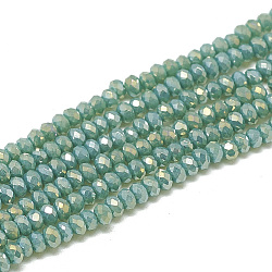 Electroplate Opaque Solid Color Glass Beads Strands, Faceted, Rondelle, Dark Cyan, 2.5x1.5mm, Hole: 0.8mm, about 160~165pcs/strand, 13.78 inch~14.17 inch(35~36cm)(EGLA-Q112-B13)