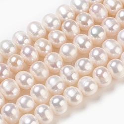 Natural Cultured Freshwater Pearl Beads Strands, Potato, White, 8~9mm, Hole: 0.5mm, about 47pcs/strand(X-PEAR-S001-8-9mm-3)