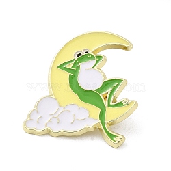 Frog Enamel Pins, Light Gold Zinc Alloy Brooch for Backpack Clothes, Moon, 30x29x1.5mm(JEWB-D023-02D-G)