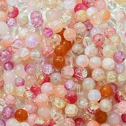 Mixed Style Glass Beads, Round, Pink, 8~10mm(GLAA-XCP0012-02B)