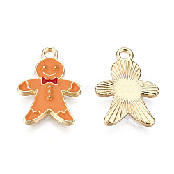 Alloy Enamel Pendants, for Christmas, Light Gold, Gingerbread Man, Dark Orange, 20.5x14x2mm, Hole: 2mm(ENAM-T009-42B)
