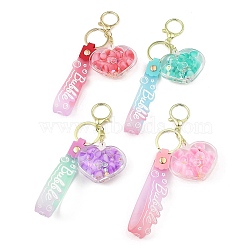 Luminous Heart Acrylic Pendant Keychain, Glow in the Dark, Liquid Quicksand Floating Handbag Accessories, with Alloy Findings, Mixed Color, 21cm(KEYC-D019-04G)