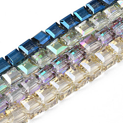 Electroplate Transparent Glass Beads Strands, AB Color Plated, Faceted, Cube, Mixed Color, 7x7x7mm, Hole: 1.4mm, about 100pcs/strand, 26.77 inch(68cm)(EGLA-N002-28)