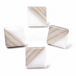Opaque Resin & Wood Stud Earrings, with 304 Stainless Steel Pin, Rhombus, Creamy White, 17x18mm, Pin: 0.7mm(EJEW-N017-005A-B06)