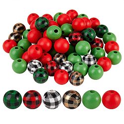 Painted Natural Wood Beads, Round, Mixed Color, 100pcs/bag(WOOD-SZ0001-08)