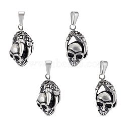 Unicraftale 4Pcs PVD Vacuum Plating 304 Stainless Steel Pendants, Skull, Antique Silver, 26x13.5x14mm, Hole: 7.5x3mm(STAS-UN0060-19AS)