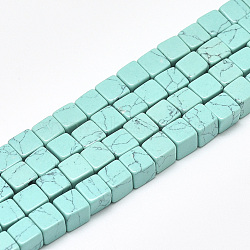 Synthetic Turquoise Beads Strands, Cube, 6~6.5x6~6.5x6~6.5mm, Hole: 1mm, about 65pcs/strand, 16.1 inch(G-S357-G16)