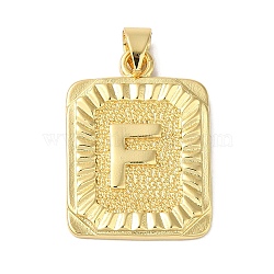 Rack Plating Brass Pendants, Long-Lasting Plated, Lead Free & Cadmium Free, Square with Letter Charms, Letter F, 24x17x2.5mm, Hole: 4x3.5mm(KK-B092-42G-F)