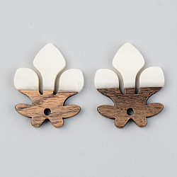 Opaque Resin & Walnut Wood Pendants, Fleur De Lis, Floral White, 28x23x3mm, Hole: 2mm(RESI-S389-051B-C04)