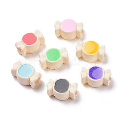 Rubberized Style Acrylic European Beads, with Enamel, Large Hole Beads, Candy, Mixed Color, 10x15.9x7.5mm, Hole: 4.4mm(SACR-E009-15)