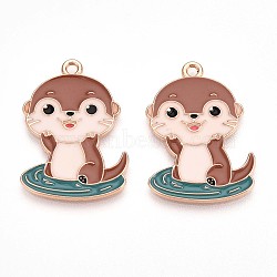 Alloy Enamel Pendants, Lead Free & Cadmium Free, Otter Shape Charms, Golden, Sienna, 29.3x20x1mm, Hole: 1.8mm(ENAM-T022-02C-02)