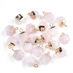 Electroplate Natural Rose Quartz Charms, with Iron Findings, Faceted, Golden, 11~12x8x8mm, Hole: 1.5mm(X-G-S344-08H)