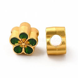 Rack Plating Alloy Enamel European Beads, Large Hole Beads, Flower, Matte Gold Color, 10.2x10.2x7mm, Hole: 4mm(PALLOY-A001-42MG)