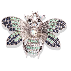 Moth Grasshopper Antique Silver Alloy Rhinestone Brooches Alloy Rhinestone Brooches, Crystal, 40x55mm(PW-WG9CCBB-03)