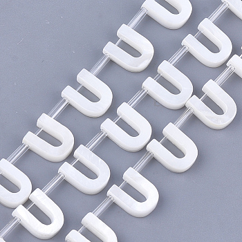 Natural Freshwater Shell Beads, Top Drilled Beads, White, Letter.U, 10x8x3mm, Hole: 0.8mm