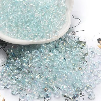 6/0 Inside Colours Glass Seed Beads, Teardrop, Light Cyan, 4.5~5x3.5~4x4~5mm, Hole: 1mm, about 4000pcs/pound