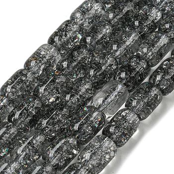 Transparent Crackle Glass Beads Strands, Column, Black, 11x8mm, Hole: 1.2mm, about 36pcs/strand, 15.35''(39cm)