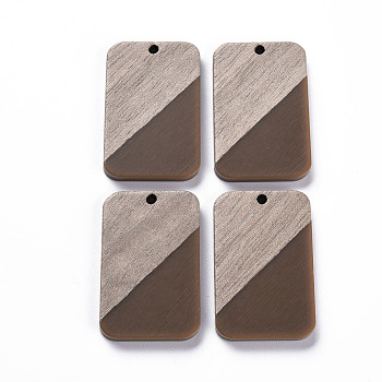Opaque Resin & Walnut Wood Pendants, Two Tone, Rectangle, Camel, 32.5x21x3mm, Hole: 2mm