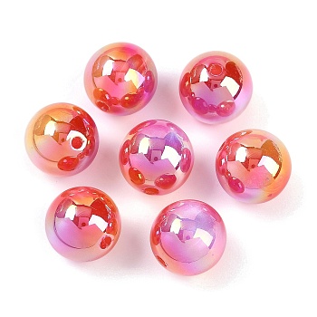 Gradient Color Resin Beads, Pearlized, Round, Crimson, 16mm, Hole: 2.5mm