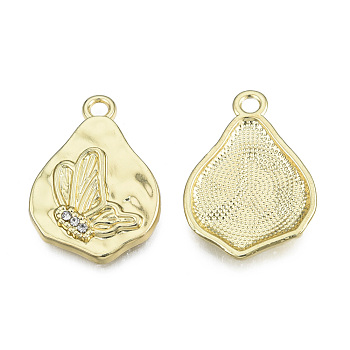 Rack Plating Alloy Pendants, with Crystal Rhinestone, Twist Teardrop with Butterfly, Cadmium Free & Nickel Free & Lead Free, Light Gold, 25.5x18x3mm, Hole: 2.2mm