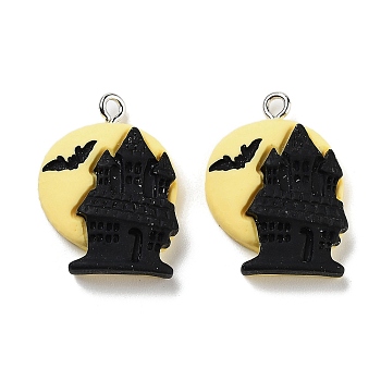 Halloween Theme Opaque Resin Pendants, Halloween Charms, Haunted House/Castle, 25x17.5x5.5mm, Hole: 2mm