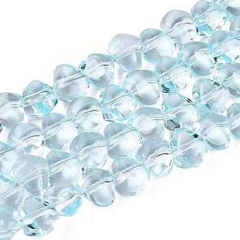 Baking Paint Transparent Glass Beads Strands, Nuggets, Top Drilled, Light Sky Blue, 6.5x7.5x4.5~5mm, Hole: 0.8~1mm, about 99~100pcs/strand, 21.26~22.24 inch(54~56.5cm)