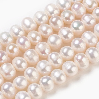 Natural Cultured Freshwater Pearl Beads Strands, Potato, White, 8~9mm, Hole: 0.5mm, about 47pcs/strand