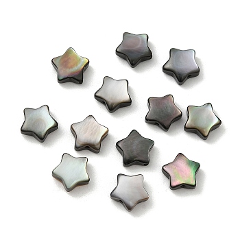 Natural Black Lip Shell Beads, Star, Black, 8x8x3~3.5mm, Hole: 0.8mm