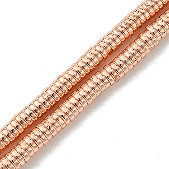 Electroplated Synthetic Non-Magnetic Hematite Beads Strands, Disc, Heishi Beads, Rose Gold Plated, 3x1mm, Hole: 1mm, about 424pcs/strand, 16.02''(40.7cm)