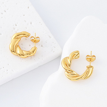 Twist 304 Stainless Steel Stud Earrings for Women, Half Hoop Earrings, Golden, 23x23mm
