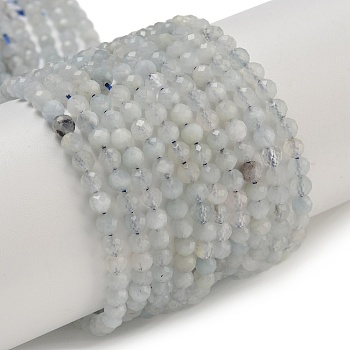 Natural Aquamarine Beads Strands, Faceted, Round, 4mm, Hole: 0.2mm, about 97~99pcs/strand, 15.04''~15.31''(38.2~38.9cm)