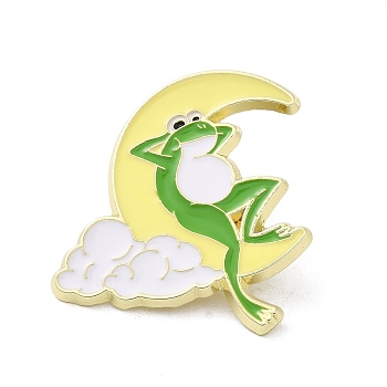 Frog Enamel Pins, Light Gold Zinc Alloy Brooch for Backpack Clothes, Moon, 30x29x1.5mm